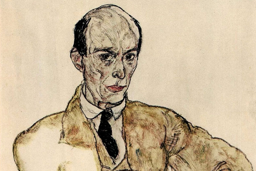 Fragment del retrat d'Arnold Schönberg dibuixat per Egon Schiele (1890-1918)