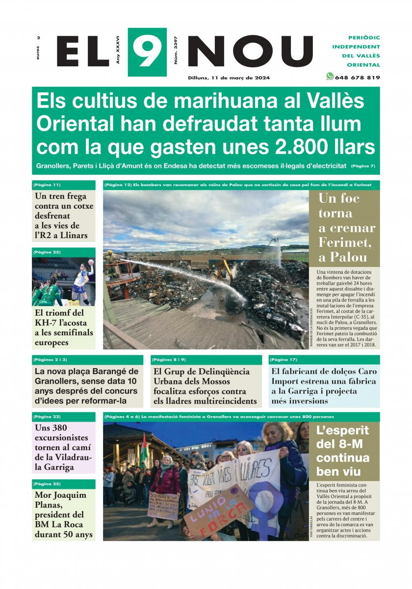 A la primera plana: "Els cultius de marihuana al Vallès Oriental han defraudat tanta llum com la que gasten unes 2.800 llars. Granollers, Parets i Lliçà d'Amunt és on Endesa ha detectat més escomeses il·legals d'electricitat"