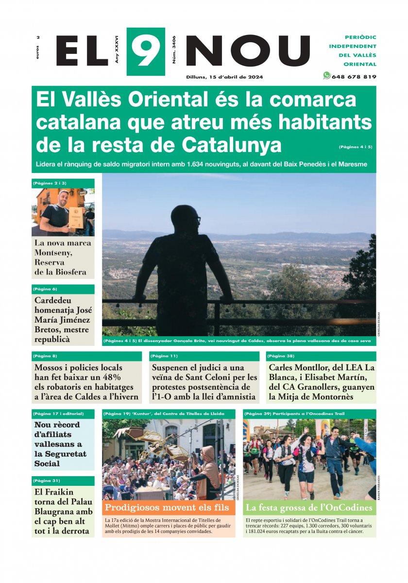 A la primera plana: El Vallès Oriental és la comarca catalana que atreu més habitants de la resta de Catalunya. Lidera el rànquing de saldo migratori intern amb 1.634 nouvinguts, al davant del Baix Penedès i el Maresme