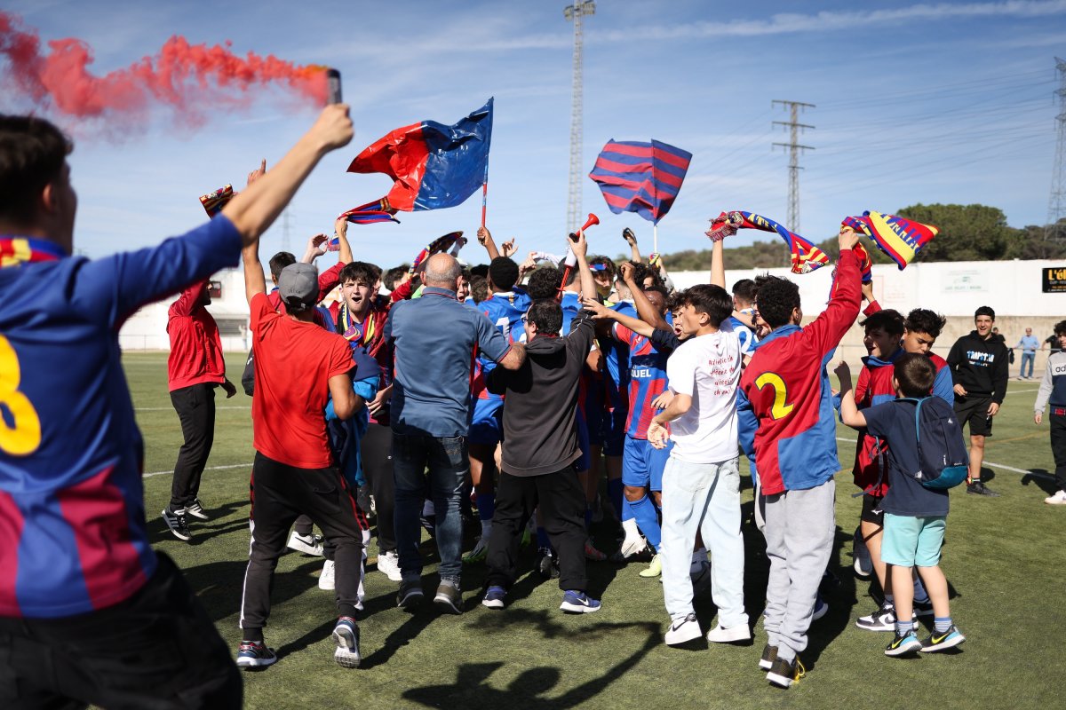 La celebració de l'Atlètic Balenyà un cop confirmat el títol de lliga i l'ascens