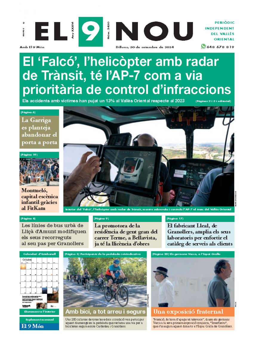 A la primera plana: El 'Falcó', l'helicòpter amb radar de Trànsit, té l'AP-7 com a via prioritària de control d'infraccions. Els accidents amb víctimes han pujat un 13% al Vallès Oriental respecte al 2023