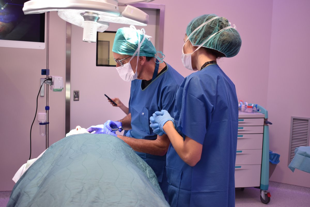 Un moment de la intervenció als quiròfans del Centre de Salut Granollers