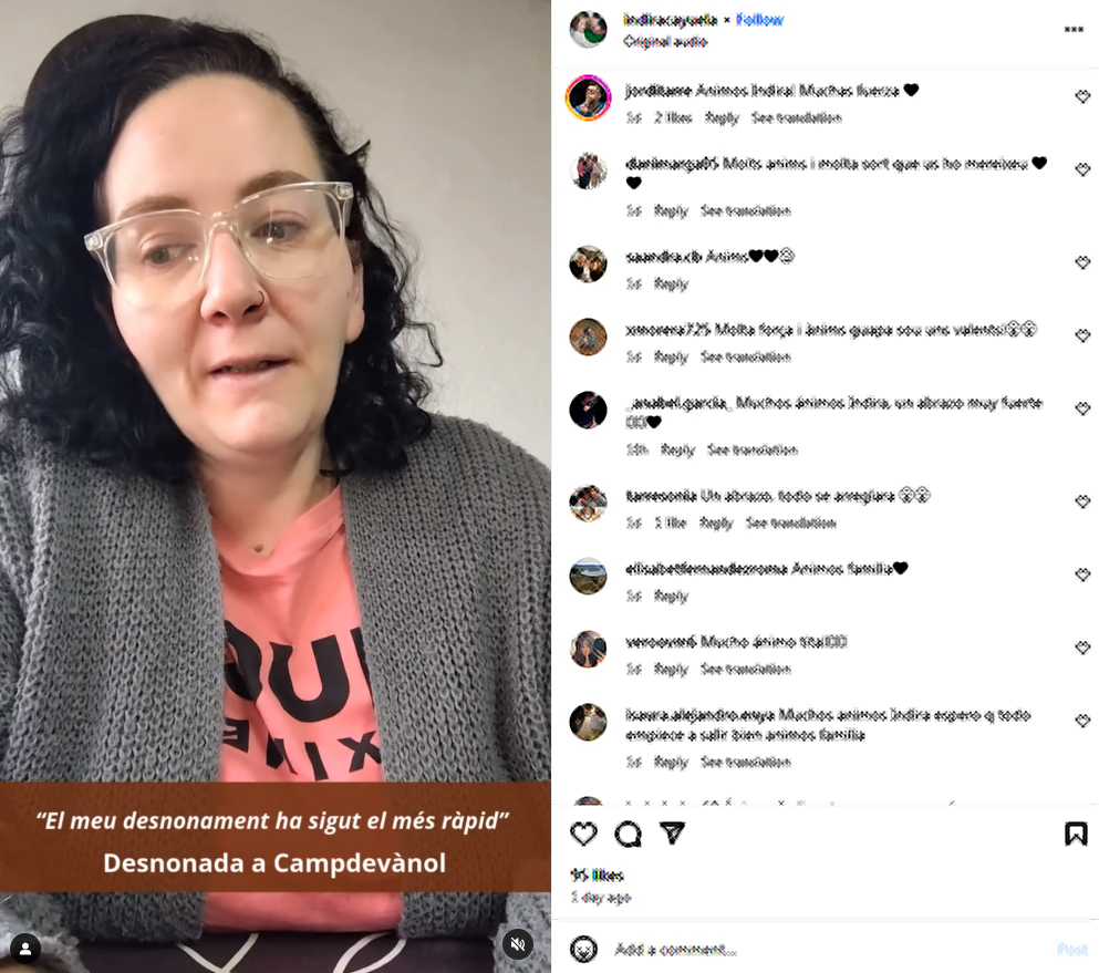 Indira Costa, la mare desnonada, va explicar el seu testimoni a les xarxes socials