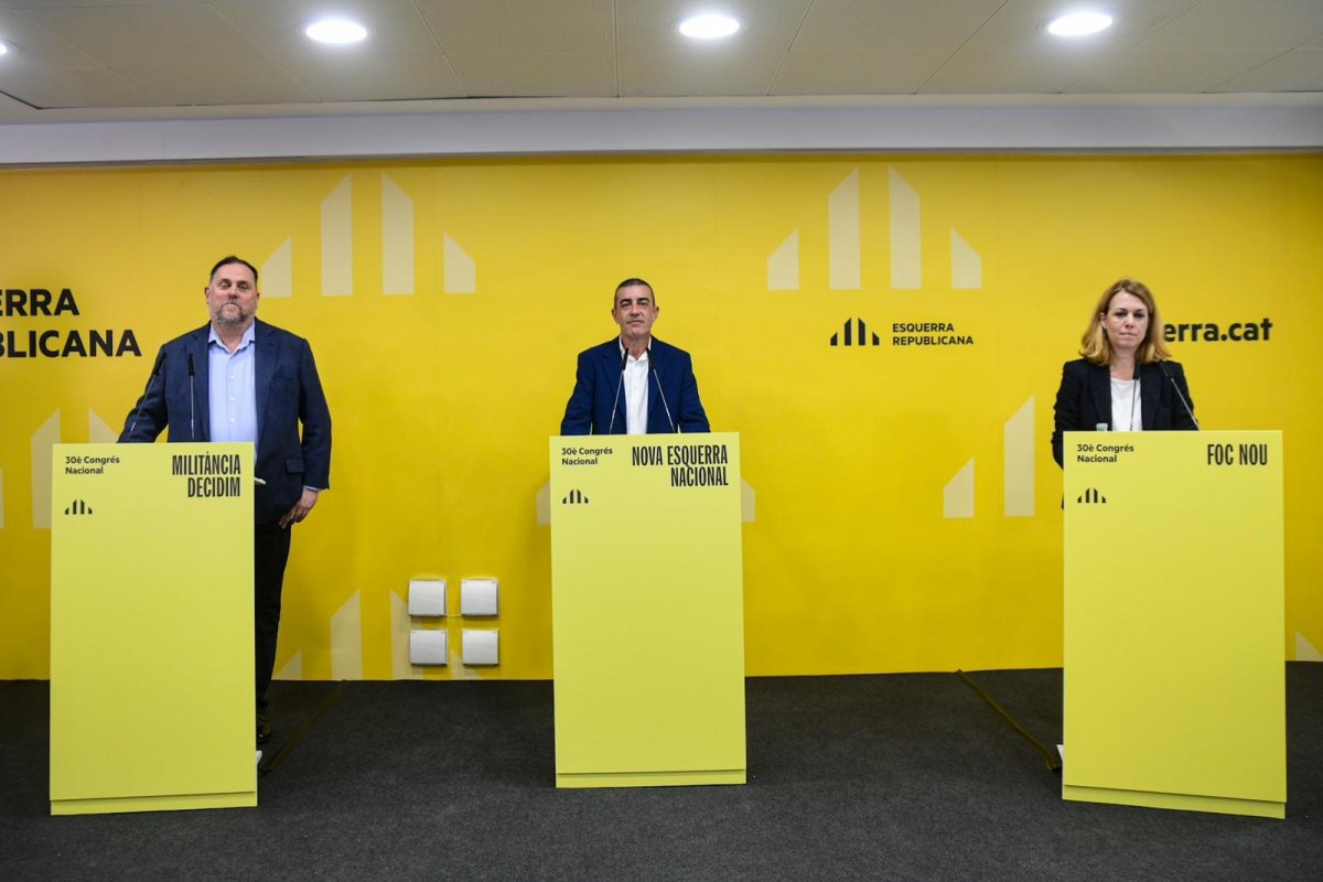 D'esquerra a dreta, Oriol Junqueras, Xavier Godàs i Helena Godàs, candidats a la presidència d'Esquerra Republicana de Catalunya