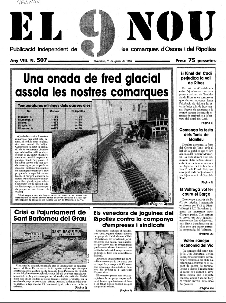 La portada de l'11 de gener de 1985