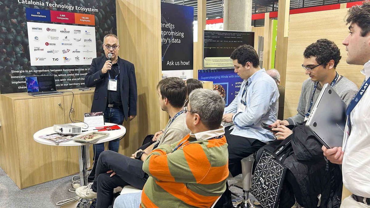 Joan Martínez, dimarts, durant la seva intervenció al MWC