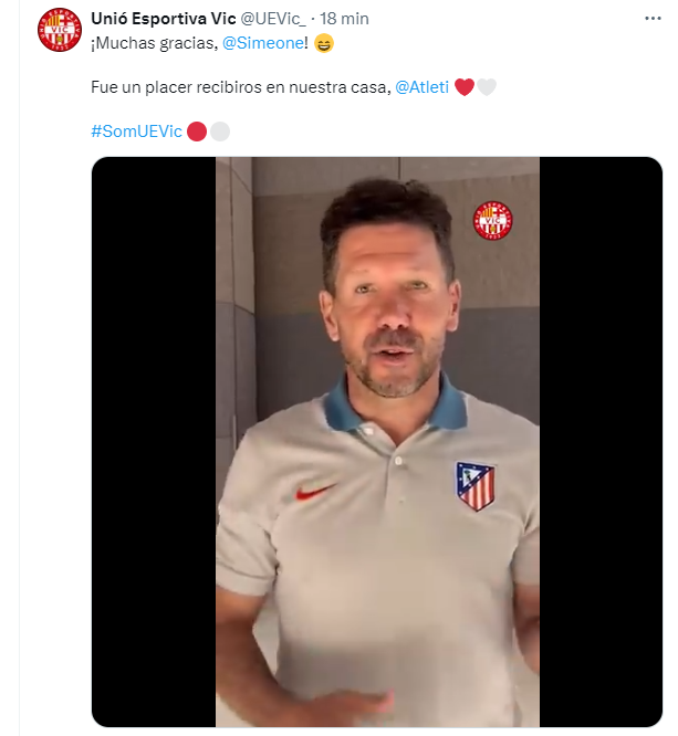 Diego Pablo Simeone, en el missatge enviat al Vic