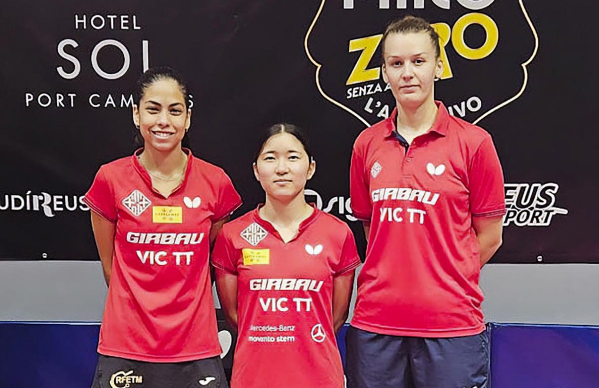 Camila Moscoso, Honoka Kawakita i Katerina Tomanovska, les tres jugadores del Girbau Vic TT, a Reus