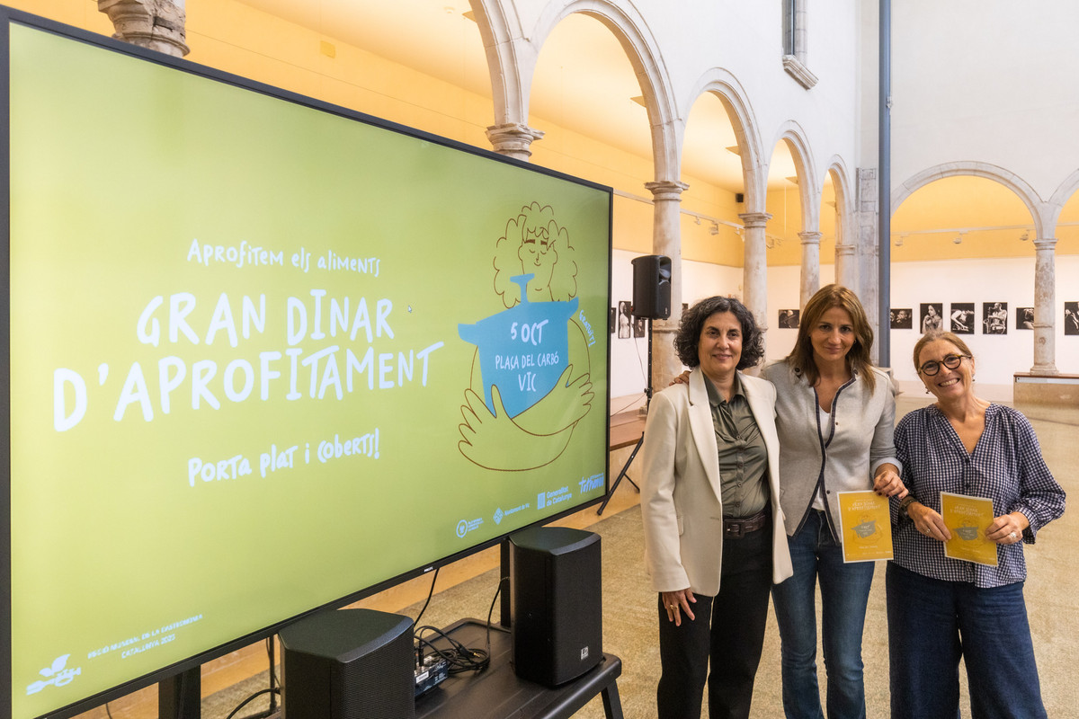 Raquel Sánchez, Bet Piella i Gaby Susanna, dimecres durant la presentació del Gran Dinar d’Aprofitament