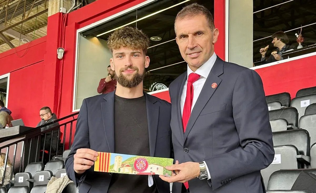 El regidor Marc Coma amb el president del Girona, Delfí Geli